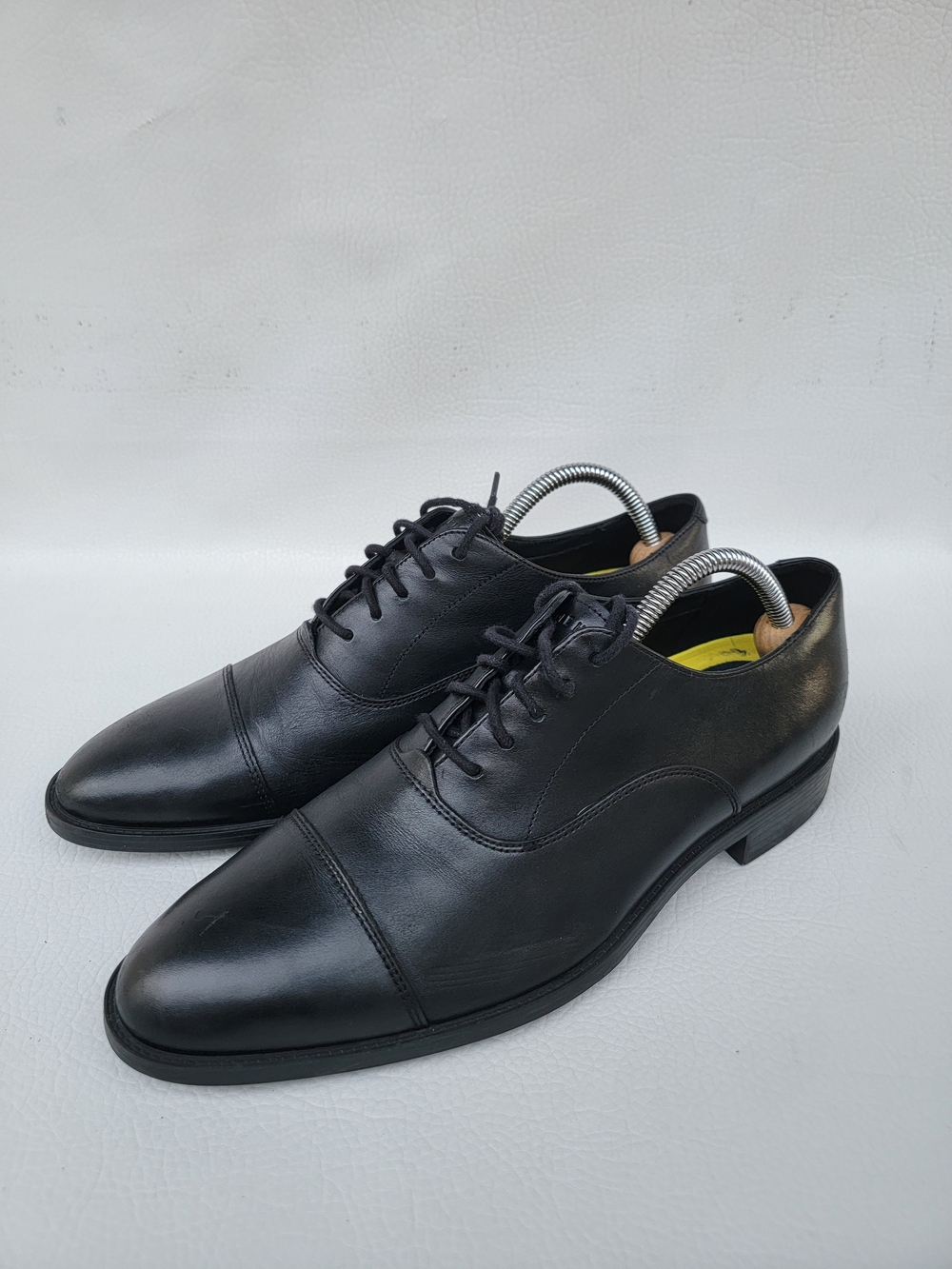 Cole Haan Black Leather Cap-Toe Derby Oxfords